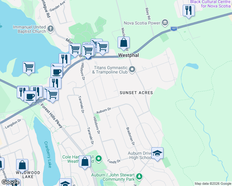map of restaurants, bars, coffee shops, grocery stores, and more near 23 Odell Drive in Dartmouth