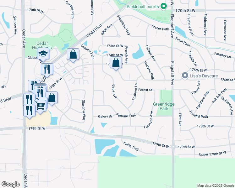 map of restaurants, bars, coffee shops, grocery stores, and more near 17585 Foxboro Court in Farmington