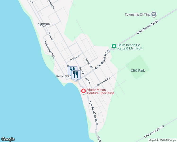 map of restaurants, bars, coffee shops, grocery stores, and more near 10 Boblyn Road in Simcoe County
