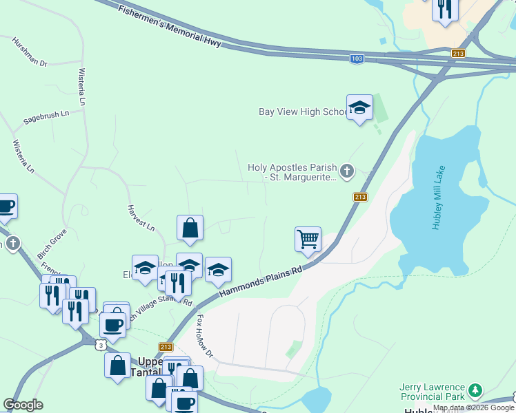 map of restaurants, bars, coffee shops, grocery stores, and more near 48 Rustic Ridge in Upper Tantallon