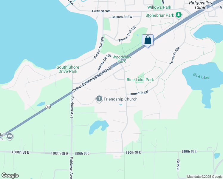map of restaurants, bars, coffee shops, grocery stores, and more near 3248 Thornton Drive Southwest in Prior Lake