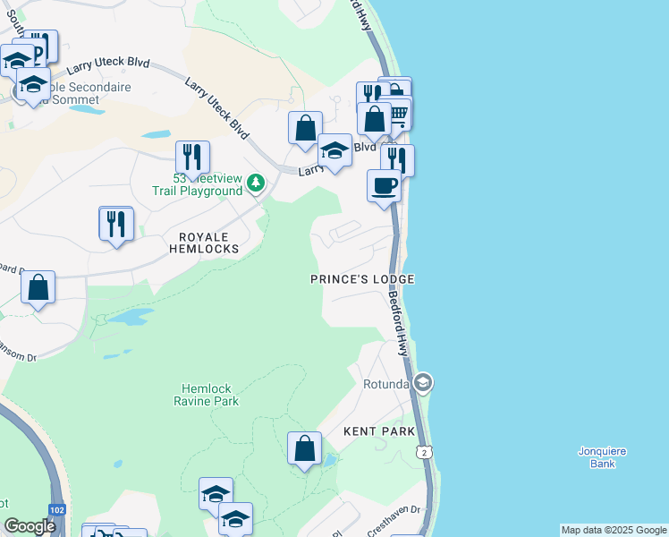 map of restaurants, bars, coffee shops, grocery stores, and more near 89 Shaunslieve Drive in Halifax