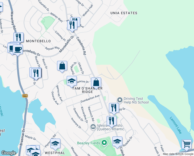 map of restaurants, bars, coffee shops, grocery stores, and more near 1 Delmac Court in Dartmouth