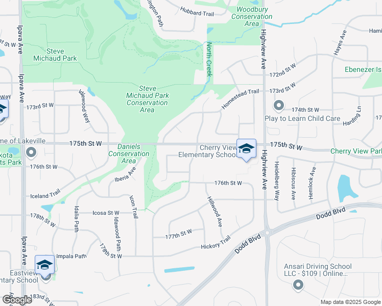 map of restaurants, bars, coffee shops, grocery stores, and more near 17561 Hyacinth Way in Lakeville