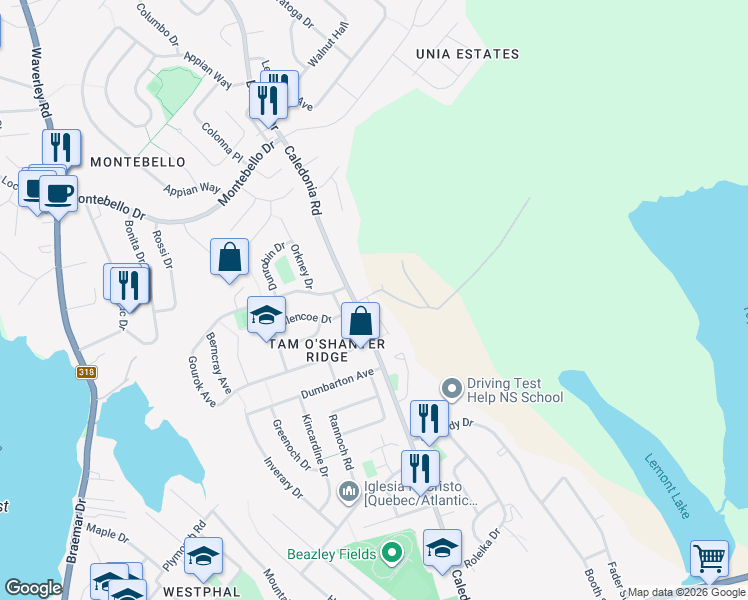 map of restaurants, bars, coffee shops, grocery stores, and more near 1 Delmac Court in Dartmouth