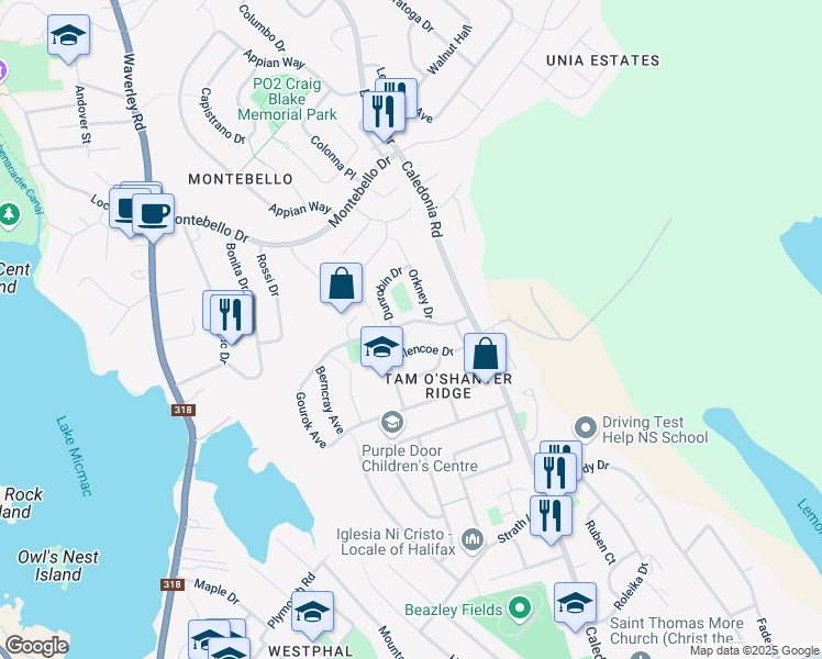 map of restaurants, bars, coffee shops, grocery stores, and more near 17 Gourok Avenue in Dartmouth