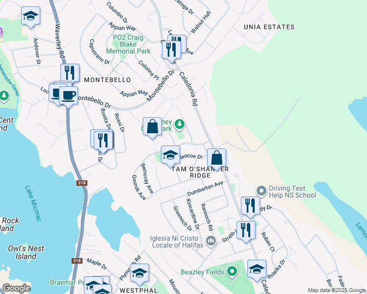 map of restaurants, bars, coffee shops, grocery stores, and more near 17 Gourok Avenue in Dartmouth