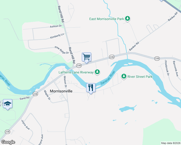 map of restaurants, bars, coffee shops, grocery stores, and more near 12 Lapierre Ln in Morrisonville