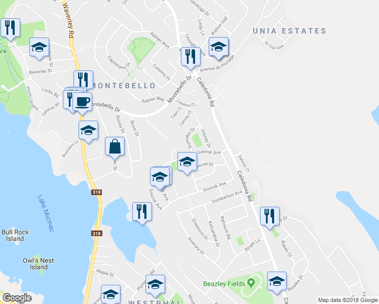 map of restaurants, bars, coffee shops, grocery stores, and more near 20 Gourok Avenue in Dartmouth