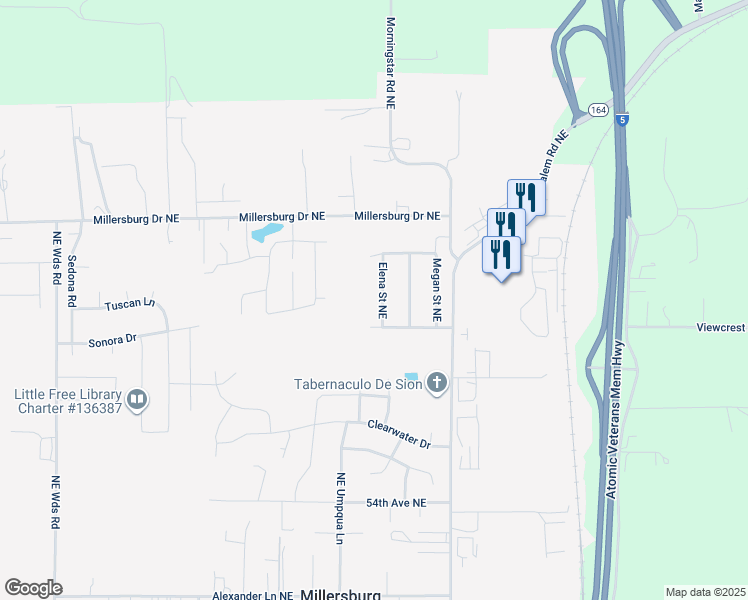 map of restaurants, bars, coffee shops, grocery stores, and more near 6206 Elena Street Northeast in Albany