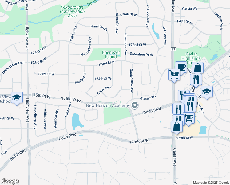 map of restaurants, bars, coffee shops, grocery stores, and more near 17463 Goodland Path in Lakeville