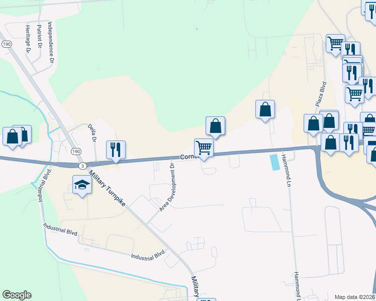 map of restaurants, bars, coffee shops, grocery stores, and more near 622 New York 3 in Plattsburgh