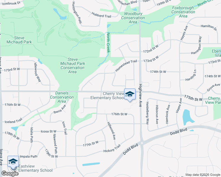 map of restaurants, bars, coffee shops, grocery stores, and more near 17435 Horseshoe Way in Lakeville