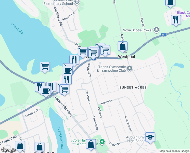 map of restaurants, bars, coffee shops, grocery stores, and more near 7 Karen Drive in Dartmouth