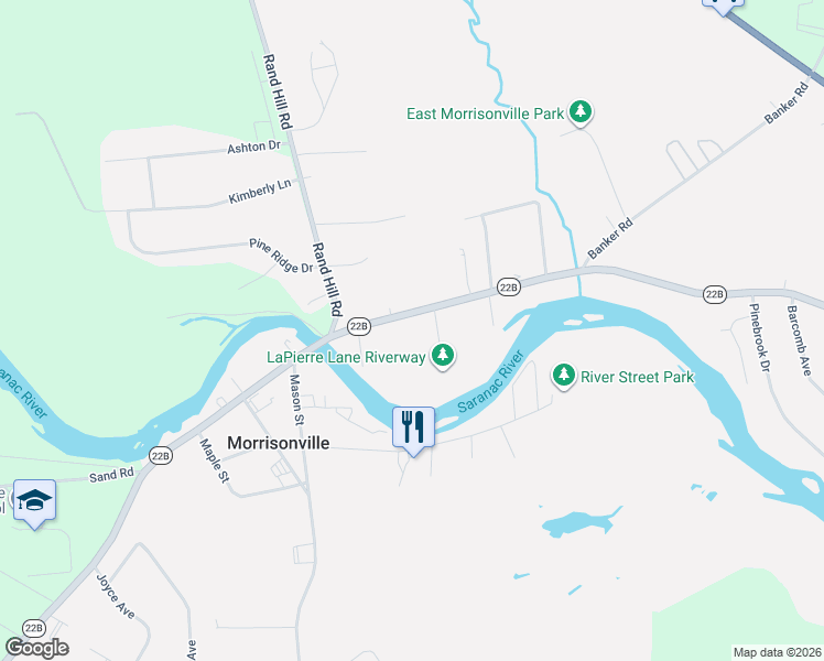 map of restaurants, bars, coffee shops, grocery stores, and more near 12 Lapierre Ln in Morrisonville