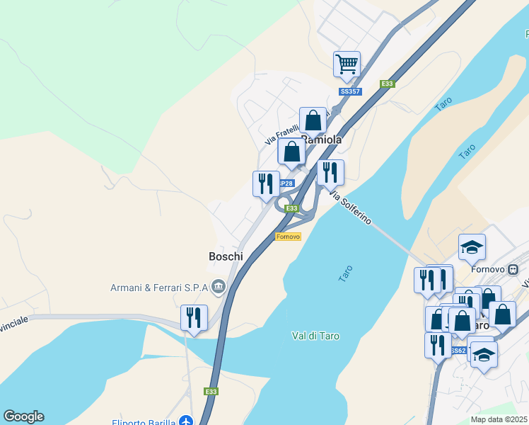 map of restaurants, bars, coffee shops, grocery stores, and more near A15 - Autostrada della Cisa in Ramiola