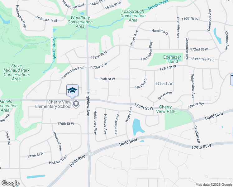 map of restaurants, bars, coffee shops, grocery stores, and more near 17429 Hazel Court in Lakeville
