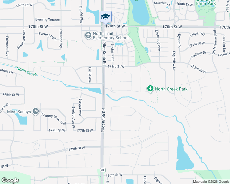 map of restaurants, bars, coffee shops, grocery stores, and more near 17600 Pilot Knob Road in Farmington