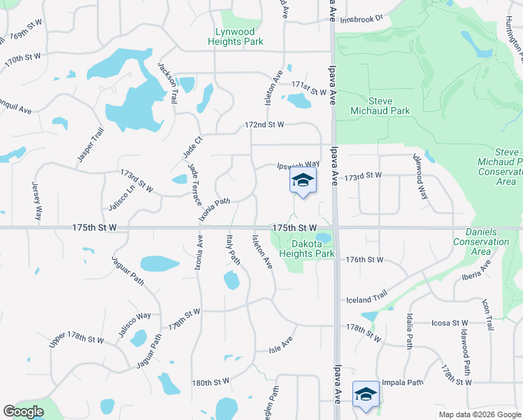 map of restaurants, bars, coffee shops, grocery stores, and more near 17444 Isleton Avenue in Lakeville