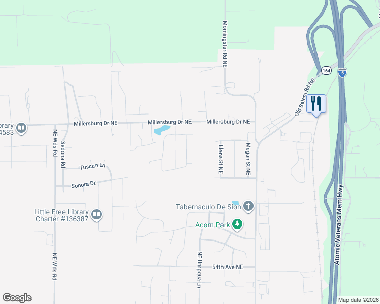 map of restaurants, bars, coffee shops, grocery stores, and more near 3170 Millersburg Drive Northeast in Albany