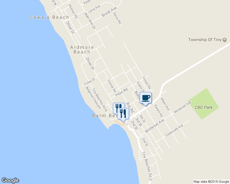 map of restaurants, bars, coffee shops, grocery stores, and more near 35 Arbor Road in Simcoe County