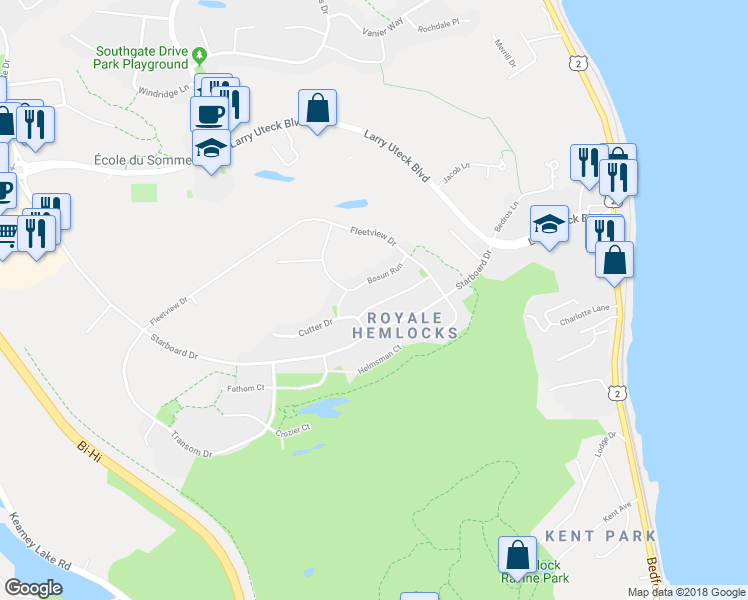 map of restaurants, bars, coffee shops, grocery stores, and more near 69 Outrigger Crescent in Halifax