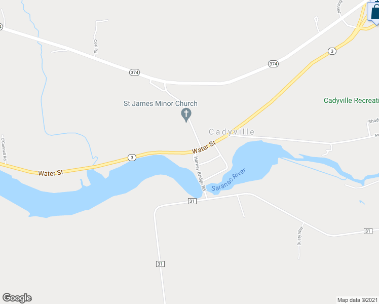 map of restaurants, bars, coffee shops, grocery stores, and more near 2134 Water Street in Cadyville