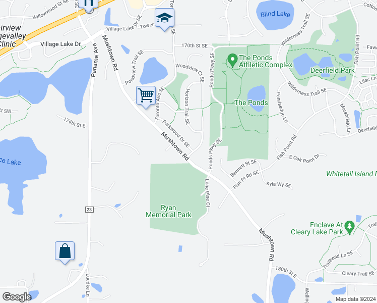 map of restaurants, bars, coffee shops, grocery stores, and more near 4689 Parkwood Drive Southeast in Prior Lake