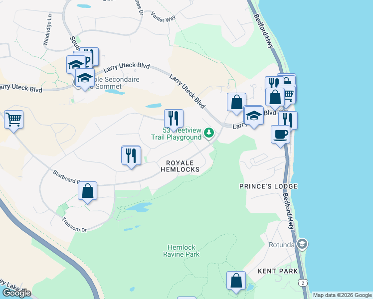 map of restaurants, bars, coffee shops, grocery stores, and more near 10 Outrigger Crescent in Halifax