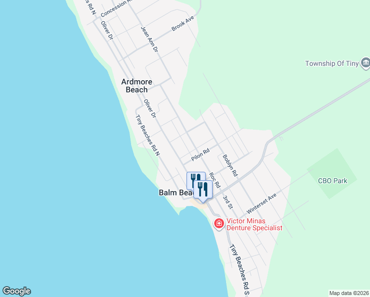 map of restaurants, bars, coffee shops, grocery stores, and more near 35 Arbor Road in Simcoe County