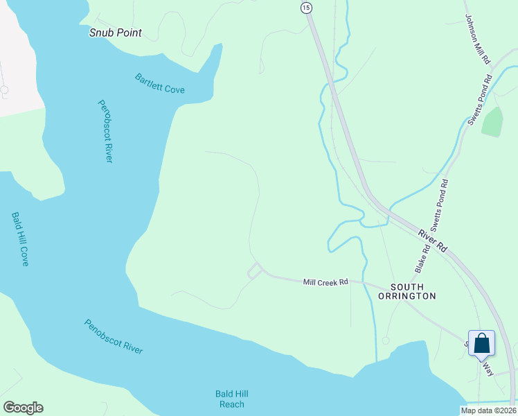 map of restaurants, bars, coffee shops, grocery stores, and more near 119 Mill Creek Road in Orrington