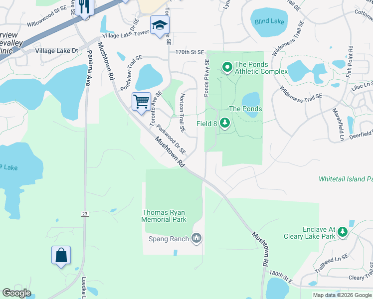 map of restaurants, bars, coffee shops, grocery stores, and more near 4689 Parkwood Drive Southeast in Prior Lake