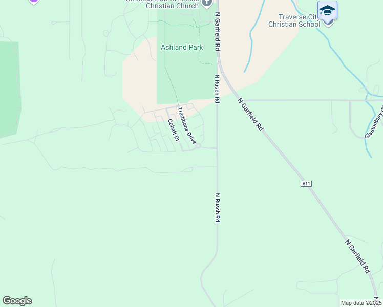 map of restaurants, bars, coffee shops, grocery stores, and more near Traditions Drive in Traverse City