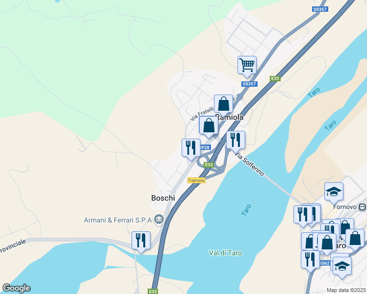 map of restaurants, bars, coffee shops, grocery stores, and more near 7 Via Nando Pesci in Ramiola