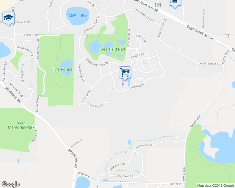 map of restaurants, bars, coffee shops, grocery stores, and more near 17320 Deerfield Drive in Prior Lake