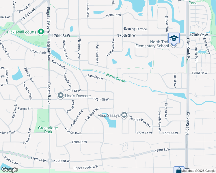 map of restaurants, bars, coffee shops, grocery stores, and more near 6104 175th Street West in Farmington