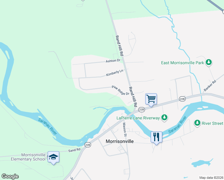 map of restaurants, bars, coffee shops, grocery stores, and more near 16-18 Pine Ridge Dr in Morrisonville