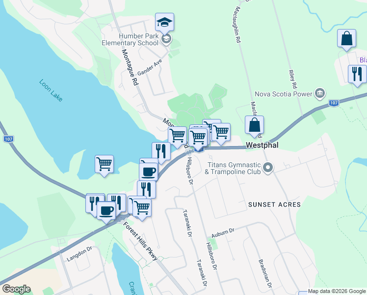 map of restaurants, bars, coffee shops, grocery stores, and more near 743 Nova Scotia Trunk 7 in Dartmouth