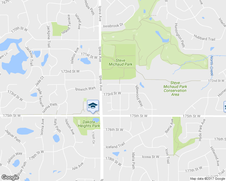 map of restaurants, bars, coffee shops, grocery stores, and more near 9419 173rd Street West in Lakeville