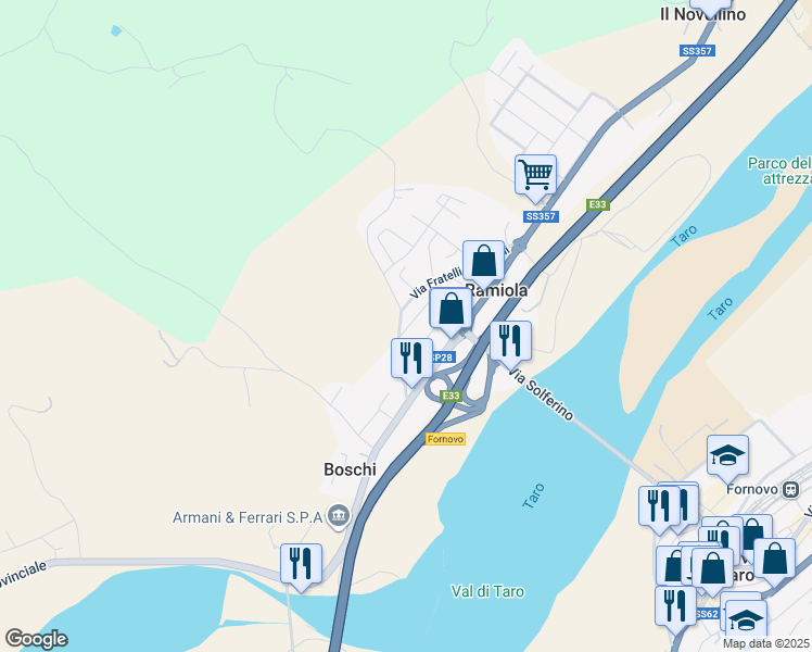 map of restaurants, bars, coffee shops, grocery stores, and more near 1 Via Francesco Baracca in Ramiola