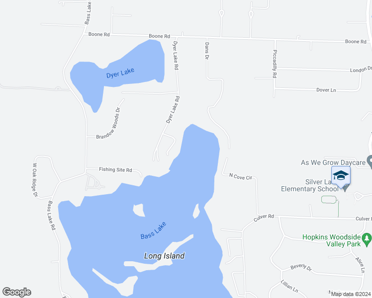 map of restaurants, bars, coffee shops, grocery stores, and more near 734 Dyer Lake Road in Traverse City