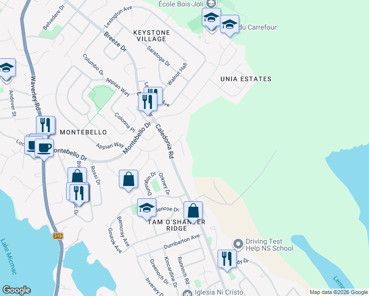 map of restaurants, bars, coffee shops, grocery stores, and more near 21 Poonam Court in Dartmouth