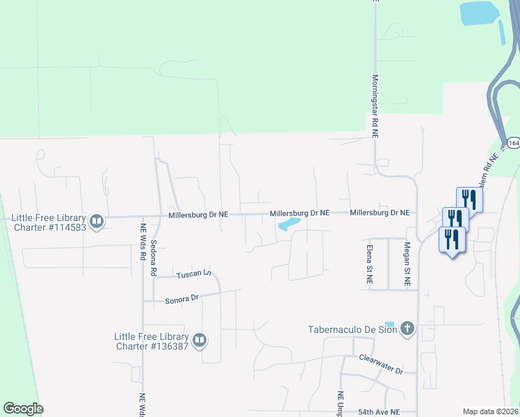 map of restaurants, bars, coffee shops, grocery stores, and more near 2910 Kimila Drive Northeast in Albany