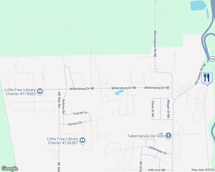 map of restaurants, bars, coffee shops, grocery stores, and more near 2910 Kimila Drive Northeast in Albany