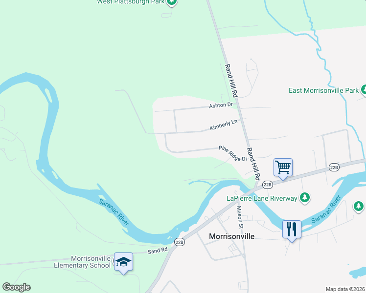 map of restaurants, bars, coffee shops, grocery stores, and more near 30 Pine Ridge Dr in Morrisonville