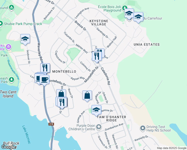 map of restaurants, bars, coffee shops, grocery stores, and more near 6 Venice Court in Dartmouth