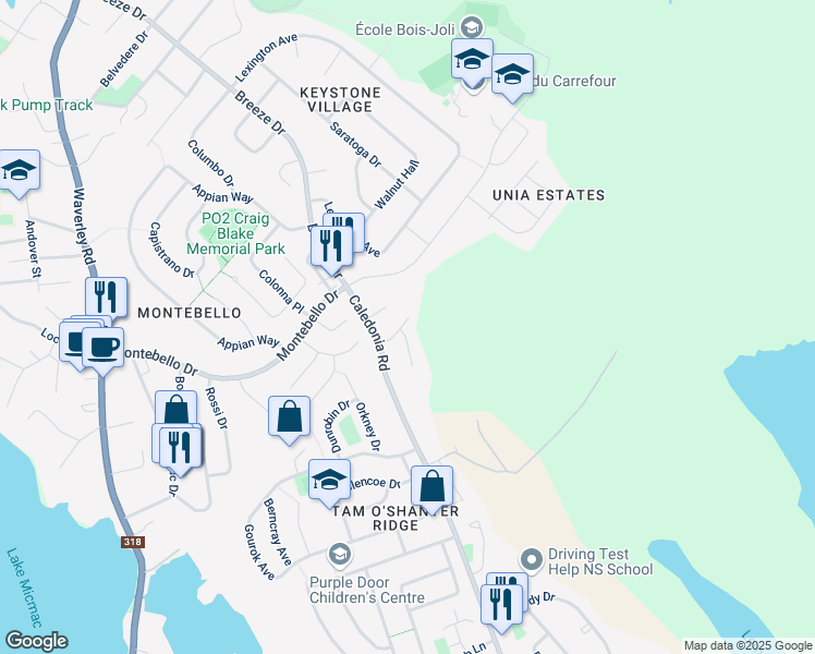 map of restaurants, bars, coffee shops, grocery stores, and more near 3 Poonam Court in Dartmouth