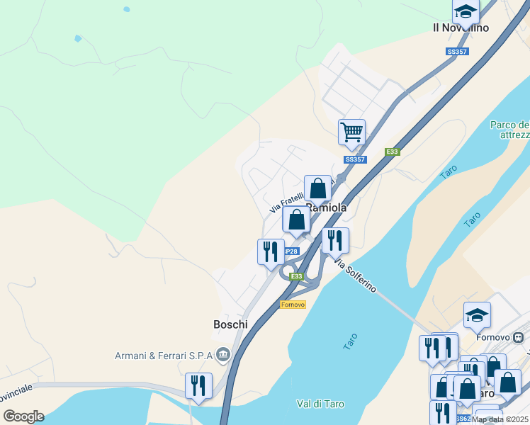 map of restaurants, bars, coffee shops, grocery stores, and more near 1 Via Francesco Baracca in Ramiola