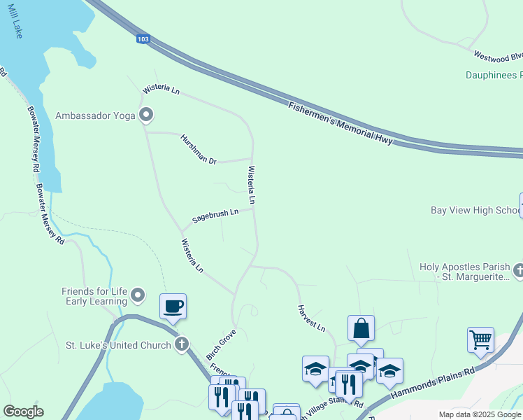 map of restaurants, bars, coffee shops, grocery stores, and more near 193 Wisteria Lane in Upper Tantallon