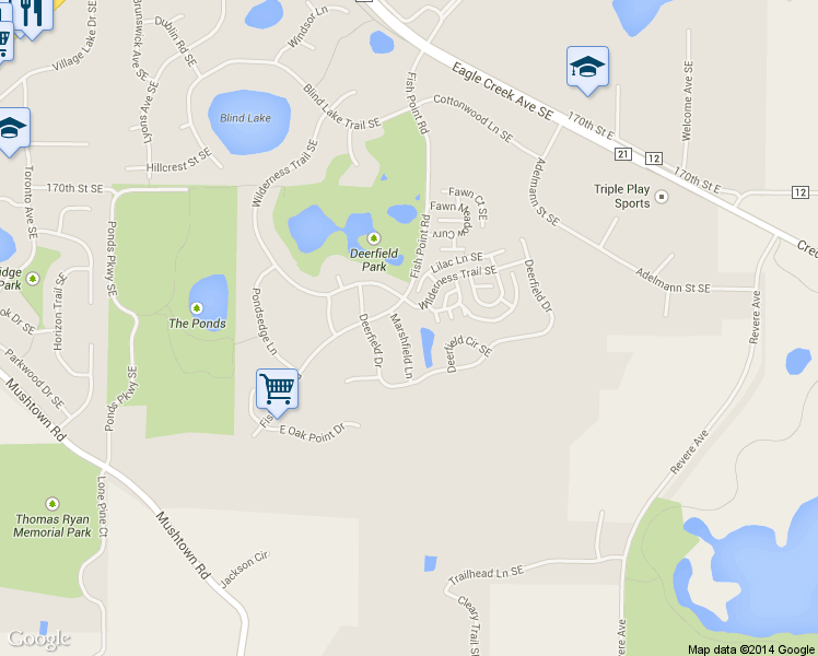 map of restaurants, bars, coffee shops, grocery stores, and more near 17263 Marshfield Lane in Prior Lake